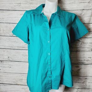 Basic Editions Green Short Sleeve Button Down Shirt Size 2X
